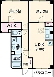 メゾン・ベルデュールB 2DKの間取図画像