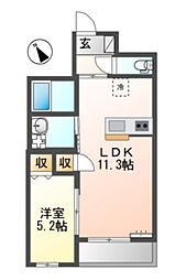シャイン湘南 1LDKの間取図画像