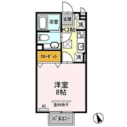 ナカイパレスB 1Kの間取図画像