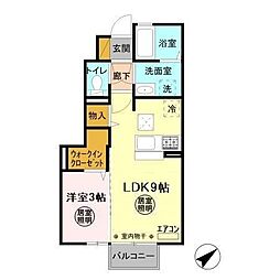 プリムールB 1LDKの間取図画像