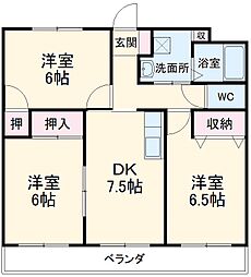 メゾンアルウェット1 3DKの間取図画像