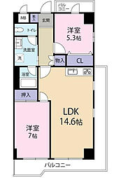 コモド相模原 2LDKの間取図画像