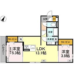 フラクタス湘南茅ヶ崎 2LDKの間取図画像