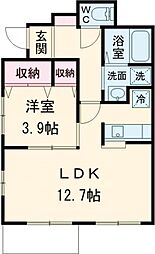 シャルマン 1階1LDKの間取り