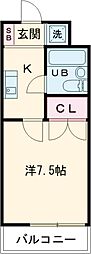 フラット75 2階1Kの間取り