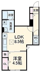 オリーブ津田沼 1階1LDKの間取り