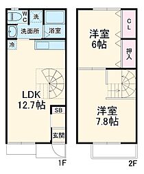 名古屋市営鶴舞線 赤池駅 徒歩17分の賃貸テラスハウス 1階2LDKの間取り