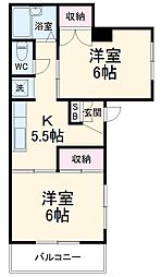 グリュックＦ88 1階2DKの間取り