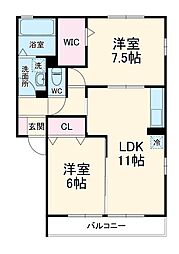 JR総武線 小岩駅 徒歩28分の賃貸アパート 2階2LDKの間取り