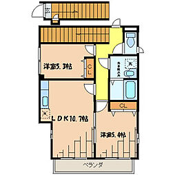 都営新宿線 船堀駅 徒歩20分の賃貸アパート 2階2LDKの間取り