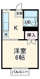 エステートピアＷＩＮＳ 2階1Kの間取り