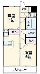栗林第三ビル 2LDKの間取図画像