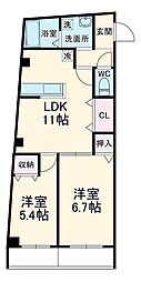 JR総武線 東船橋駅 徒歩13分の賃貸マンション 1階2LDKの間取り