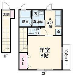 JR南武線 武蔵新城駅 徒歩19分の賃貸アパート 2階1Kの間取り
