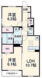 愛知環状鉄道 山口駅 徒歩4分の賃貸アパート 1階2LDKの間取り