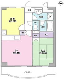 東急東横線 元住吉駅 徒歩10分の賃貸マンション 5階2DKの間取り