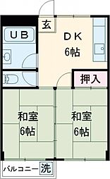 JR南武線 武蔵小杉駅 徒歩5分の賃貸マンション 3階2DKの間取り