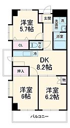東葉高速鉄道 飯山満駅 徒歩16分の賃貸マンション 2階3DKの間取り