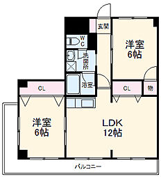 エクセレントアベ 3階2LDKの間取り
