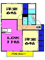 京成本線 京成津田沼駅 徒歩21分の賃貸アパート 2階2LDKの間取り
