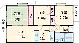 エクセレント竹下 1階3LDKの間取り