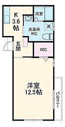 サンリスタアレーグレ入間 2階1Kの間取り