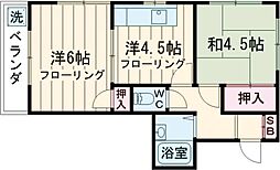 野中ハイツ 3階2Kの間取り