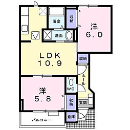 プリムヴェールA 2LDKの間取図画像