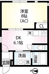 東京メトロ千代田線 北綾瀬駅 徒歩10分の賃貸アパート 2階1DKの間取り