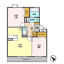 サニーリヴ　Ｂ 2階2LDKの間取り