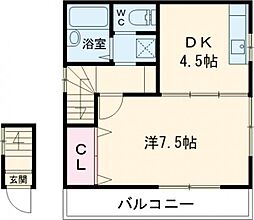プレミール 2階1DKの間取り
