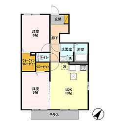 ラ・レアール・パス 1階2LDKの間取り