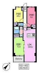 JR総武線 平井駅 徒歩13分の賃貸マンション 4階3LDKの間取り