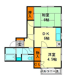 ウィーンハイツＡ棟 1階2DKの間取り