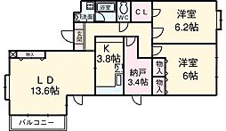 シルバラード 6階2SLDKの間取り