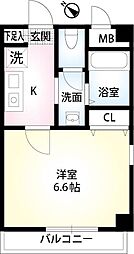JR総武線 千葉駅 徒歩10分の賃貸マンション 6階1Kの間取り