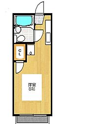 レーゲ・ハマノ 1階ワンルームの間取り