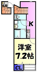 千葉都市モノレール 天台駅 徒歩4分の賃貸アパート 2階1Kの間取り