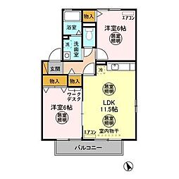アルカイックシャトー　南館 2階2LDKの間取り
