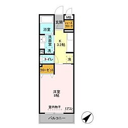 ラフィシア 2階1Kの間取り
