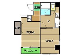 ロイヤルコーポ八番館 2階2Kの間取り