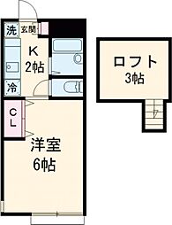 プレジール中町 2階1Kの間取り