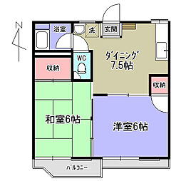 平田ハイツ 2DKの間取図画像