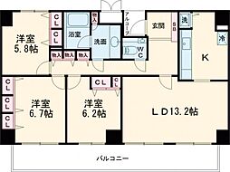 東武伊勢崎線 東向島駅 徒歩12分の賃貸マンション 21階3LDKの間取り