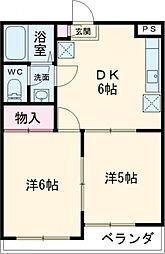 錦グリーンハイツ2号館 2階2DKの間取り