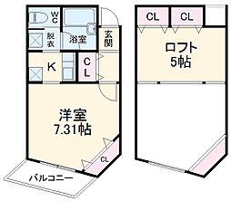 小田急小田原線 相模大野駅 徒歩10分の賃貸アパート 2階1Kの間取り