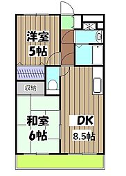 ロイヤルパレス馬堀 1階2DKの間取り