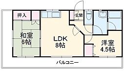 マンション・エクセレント 4階2DKの間取り