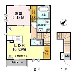 プレミール 2階1LDKの間取り
