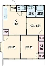 JR中央線 高尾駅 バス6分 霊園前下車 徒歩6分の賃貸アパート 1階2DKの間取り